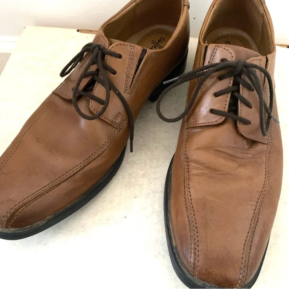 Clark's Tilden Walk Oxford Sneakers‎ Leather Lace-up Men's Size 8.5 Dark Tan - Picture 4 of 9
